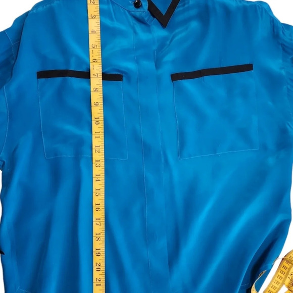 Vintage Eleanor P Brenner Silk Blouse Blue & Black Button Down Size Medium Flaws - Picture 8 of 14